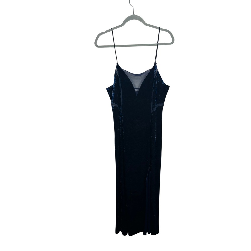 Free People Velvet Midi Dress‎ Women Large Navy Blue Excellent Mesh Slit 2888